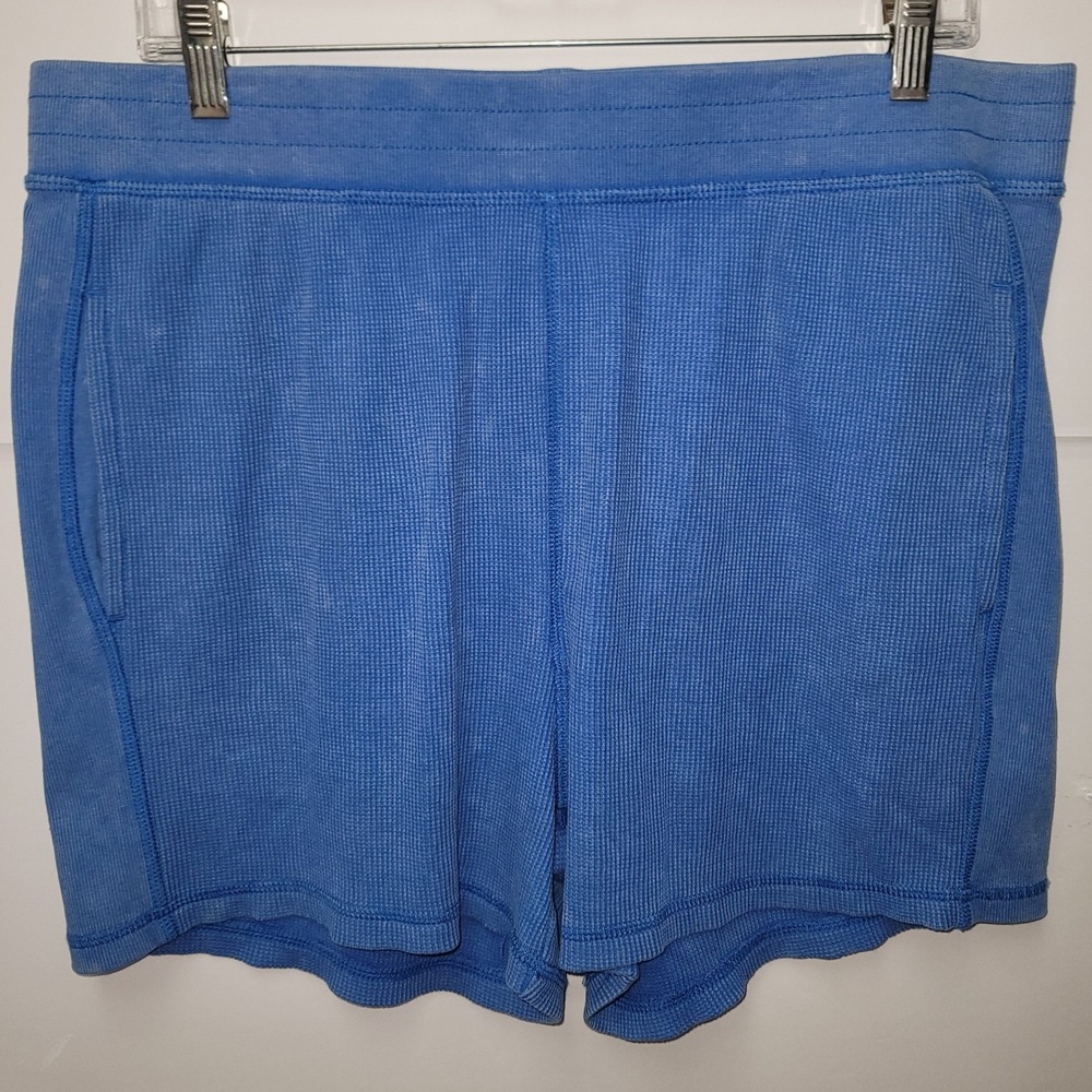 Jockey Waffle Knit Shorts Women Sz L Blue Thermal Lounge Pockets Comfy Sleepwear